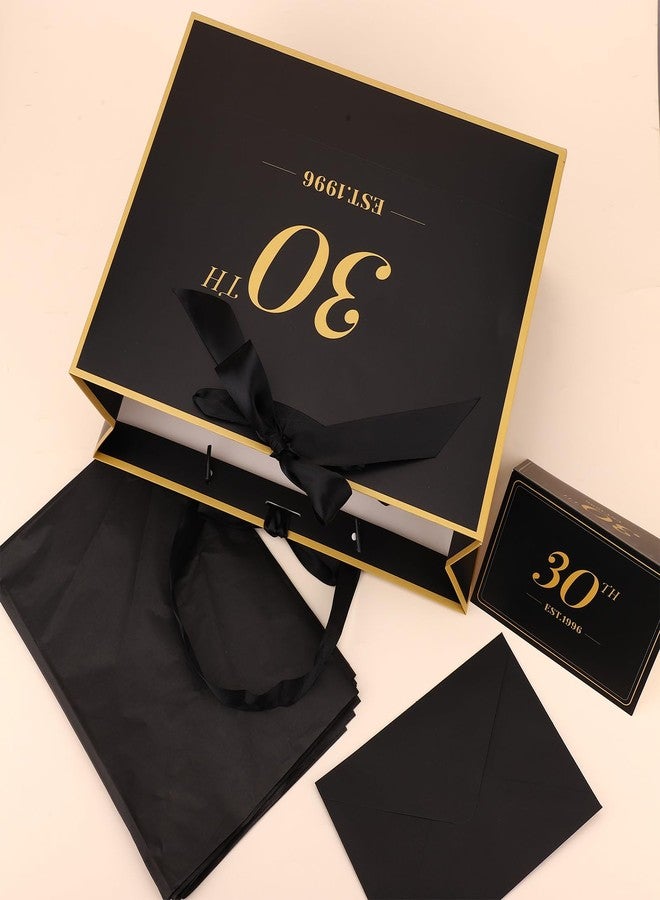 Fukaisu 30th Birthday Gift Bag with Card Envelope Ribbon & Tissue Papers for Men Women, EST.1996 30 Year Old 13" Anniversary Keepsake Party Favor Goodie Shopping Bags for Gifts Wrapping (Black Gold) - Image 4